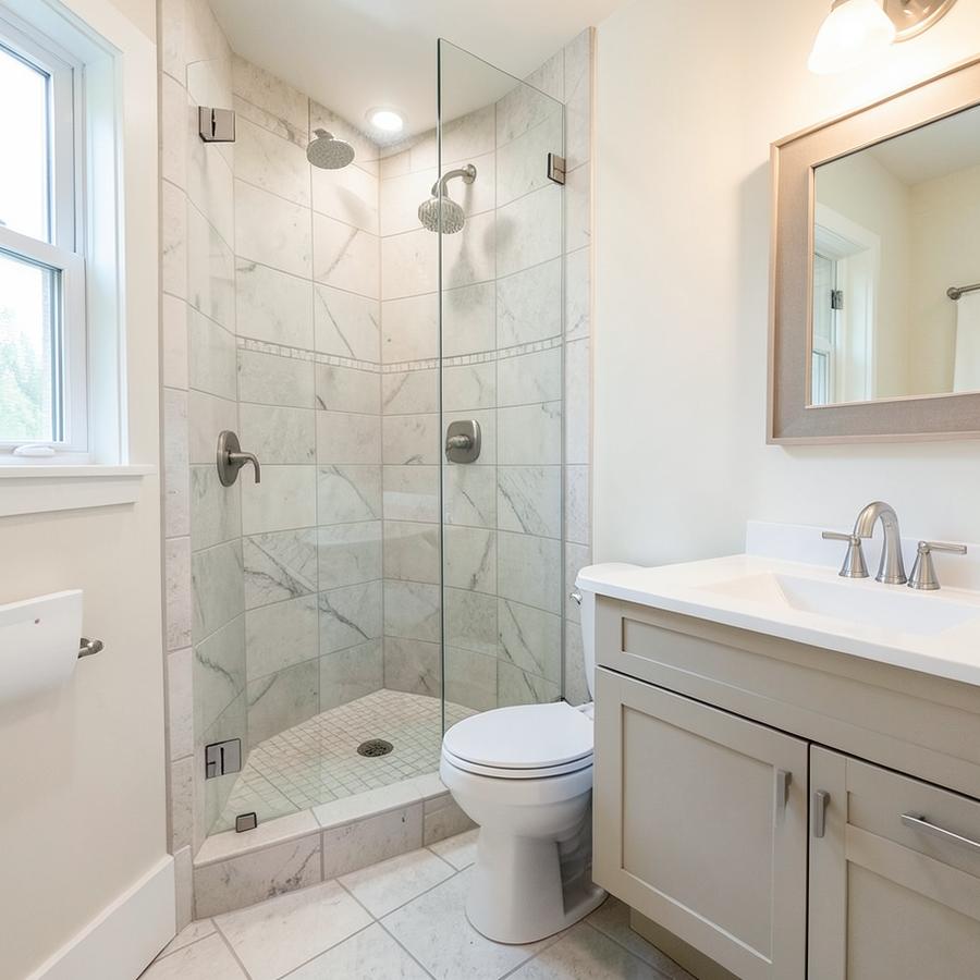 Custom tile shower and new vanity in a finished bathroom remodel